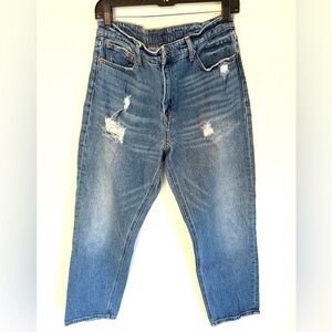 Lucky Brand Women’s Blue Distressed High Rise Straight Ankle Length Jeans